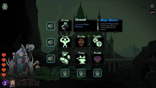 Al superar una zona del castillo elegimos entre tres ventajas a la vez.