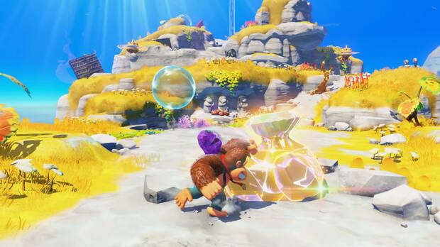Este es el nivel que jugamos, con el objetivo de encontrar plátanos dorados somo si fuesen las semilunas de Super Mario Odyssey.