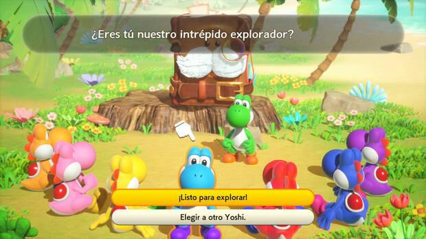 Podemos seleccionar a Yoshis de distintos colores antes de acceder a cada nivel.
