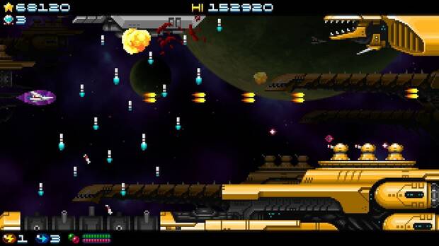 Como buen shoot’em up, el nivel de dificultad es bastante desafiante.