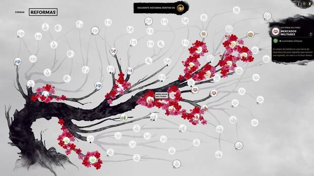 El árbol de reformas va floreciendo a medida que nos adentramos en sus ramas. Es un ejemplo más de la belleza visual de 'Three Kingdoms'.