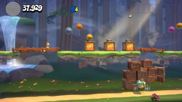 Bubsy planea y embiste los obstáculos que encuentra en su camino.