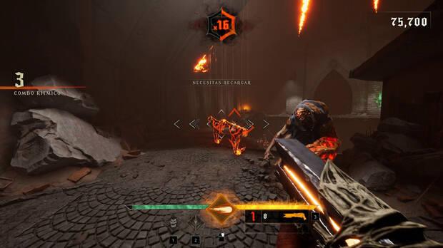 Cuando debilitemos a un enemigo lo suficiente, podremos realizar una ejecución al más puro estilo 'Doom' si conseguimos cuadrar el ritmo de su animación. Por supuesto, hacer esto también nos permitirá recuperar vida.