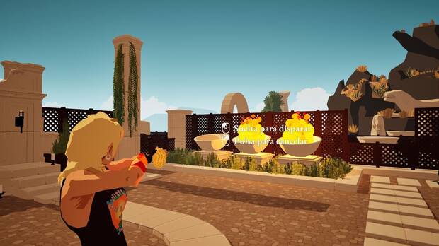 La zona de práctica te sirve para calcular mejor tus disparos. Al principio sólo podrás alcanzar pebeteros cercanos, pero eso irá cambiando según progreses.
