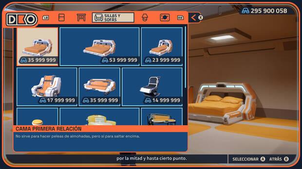 Tenemos una base y podemos personalizarla con mobiliario futurista, a cambio del dinero que vayamos encontrando.