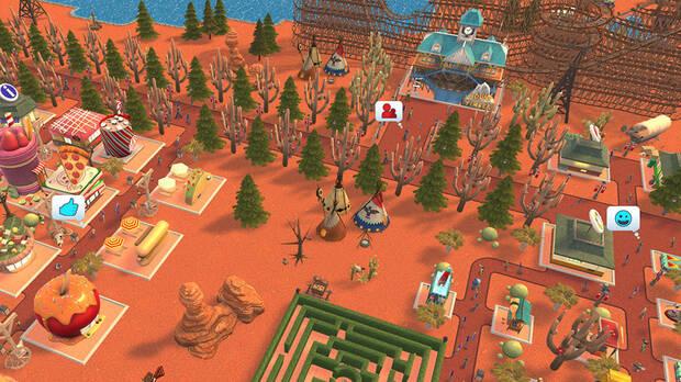 La temática artística de 'RollerCoaster Tycoon Adventures' es variada, pero importa poco.