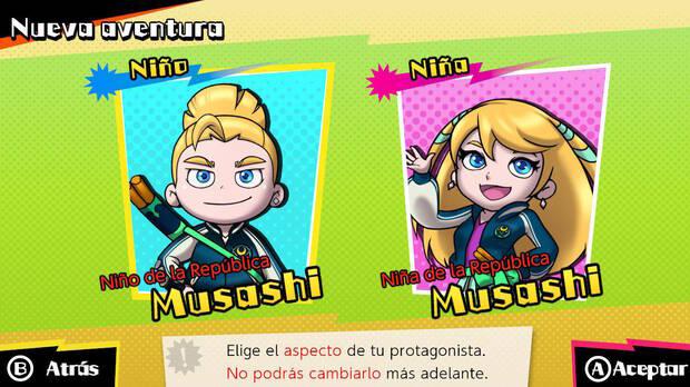 Podemos escoger si queremos jugar con la versión masculina o femenina de Musashi. En ambos casos, se trata de un personaje con su propia personalidad y bastante parlanchín.
