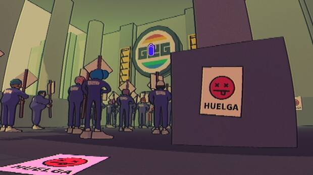 Huelga frente a la Torre Glug.
