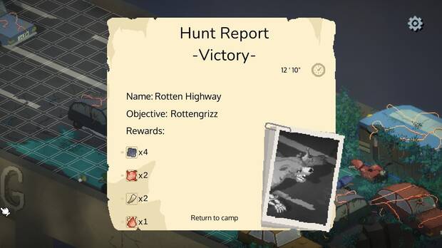 When defeating the enemy, a report will appear with the materials collected during the hunt.
