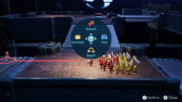 Con una rueda de comandos podemos dar órdenes de Ochin, controlarlo, utilizar objetos y separar a los Pikmin.
