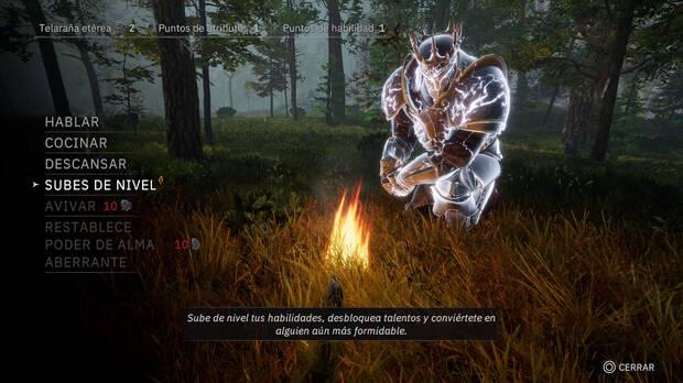 Cada vez que quieras subir de nivel debes encender una hoguera, algo que tambin te servir para realizar otras acciones.