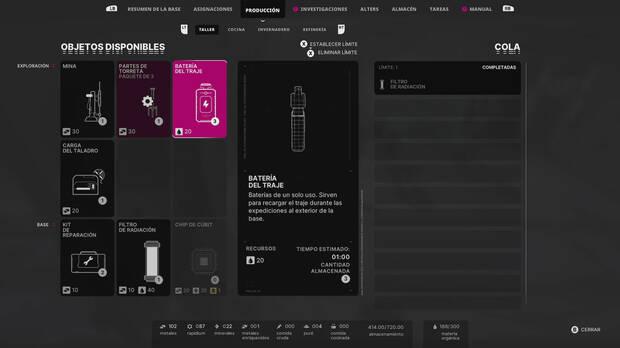 Fabricar algunos objetos, como los filtros de radiacin, resulta crucial para la supervivencia en nuestra base espacial.