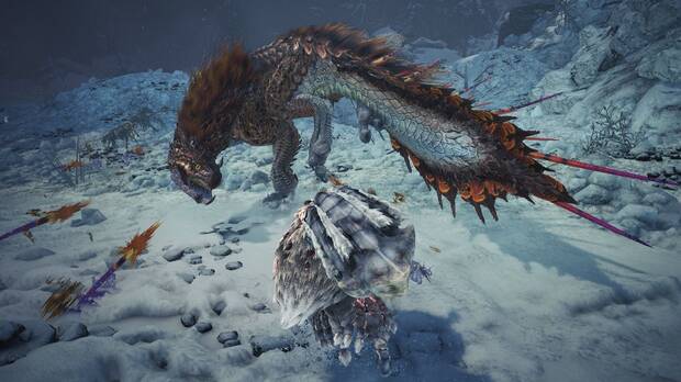 El Viper Tobi-Kadachi gana en 'Iceborne' nuevas habilidades, como estas púas venenosas que más nos vale esquivar.