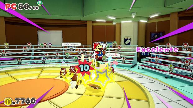 Evidentemente, esto es un 'Paper Mario', así que si pulsamos el botón en el momento adecuado durante nuestros ataques y a la hora de defender, potenciaremos el efecto de nuestros comandos.