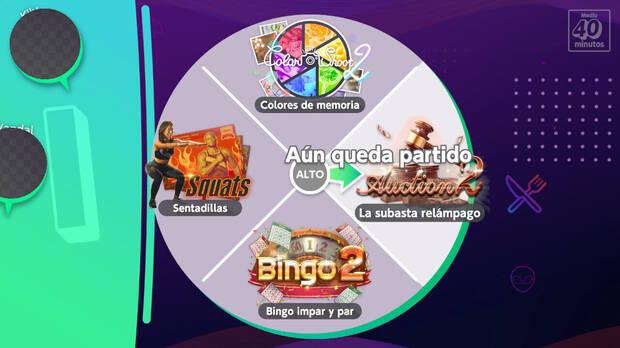 La ruleta muestra los cuatro minijuegos entre los que se puede elegir en cada momento. Los jugadores pueden enviar mensajes para que los vean todos los demás.