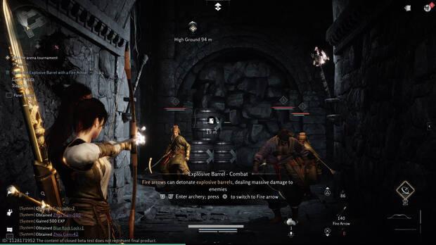 Tenemos tiro con arco, y era muy til para acabar con los enemigos haciendo detonar unos barriles explosivos.