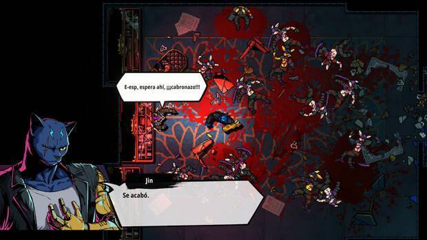 Todo buen sucesor de 'Hotline Miami' debe llevar la violencia -pixelada- al límite, y 'Kusan: City of Wolves' no se corta a la hora de mostrar sangre.