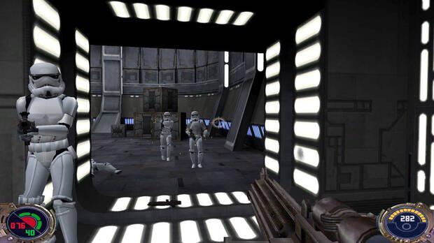 La mayor parte del tiempo podemos jugar a 'Jedi Outcast' en primera persona, como si fuese un shooter clásico.