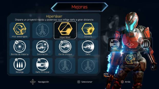 Selecciona hasta tres mejoras pasivas o armas. Algunas son de gran ayuda.