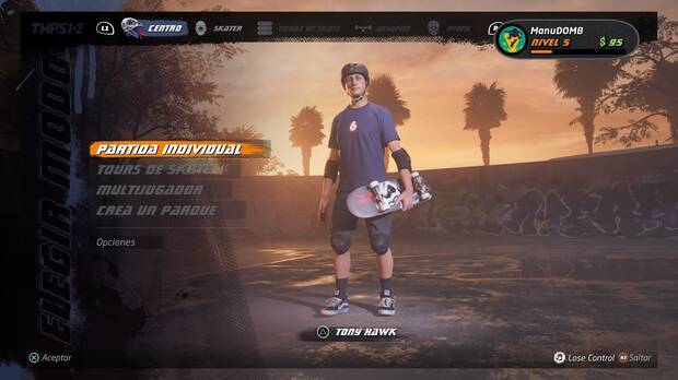 En esta demo sólo hay un modo de juego y un skater.