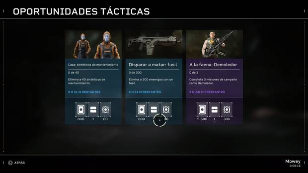Las oportunidades tácticas son objetivos semanales que buscan ofrecernos desafíos y recompensas interesantes.