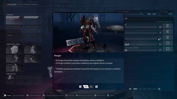 En el hangar podrs modificar las armaduras y el armamento para afrontar mejor tu prxima misin. Tambin hay un apartado cosmtico para personalizar colores y calcomanas.