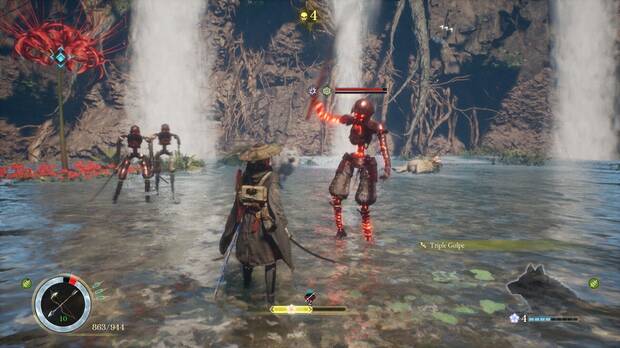 Cada parry ejecutado correctamente llena la barra floral situada en la parte inferior de la pantalla, necesaria para activar las habilidades de Koo.