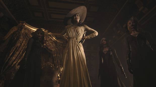 Alcina Dimitrescu, la ¿vampira? ¿bruja? que dirige el meollo, intentará dar caza a Ethan con la ayuda de sus tres hijas y bajo el mandato de la misteriosa Madre Miranda.