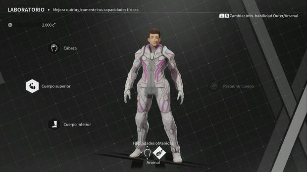 Podemos evolucionar nuestro avatar a través de tres ramas de habilidades y talentos, pero van transformando estéticamente su cabeza, cuerpo y piernas hasta que cada vez parece más robot y menos humano.