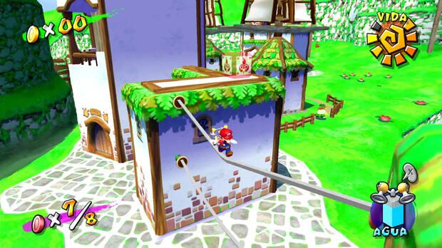 'Super Mario Sunshine' tiene menos mundos que los otros dos juegos del recopilatorio, pero son mucho más grandes y amplios. Lástima que le lastren ciertas decisiones de diseño.