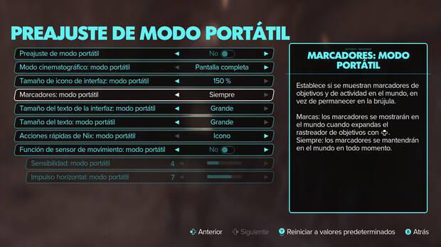 El modo porttil permite ajustes especficos en funcin de nuestras preferencias.