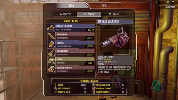 Podemos adquirir distintos elementos a equipar, incluyendo armas de distintas caractersticas.