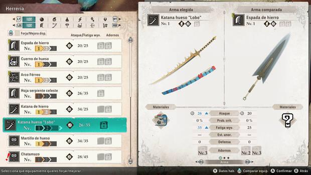 Fabricar y obtener nuevo y mejor equipamiento es fundamental para afrontar las batallas con mayores garant�as.
