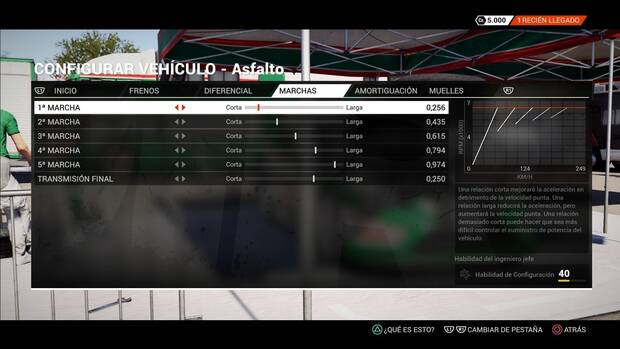 Antes de cada prueba podremos configurar elementos mecnicos del coche para conseguir el mejor rendimiento.