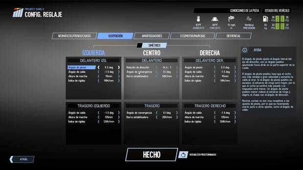 Antes de cada prueba podremos modificar multitud de parámetros de configuración.