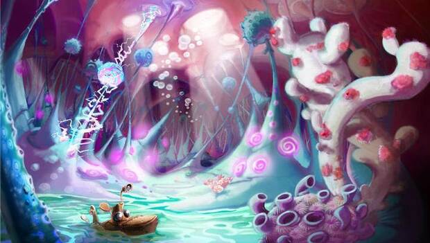 Otro de los escenarios, llamado ‘Organic cave’, con Rayman submarino a la vista.