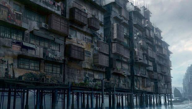 Una ciudad sobre el mar, inspirada en Kowloon, fue descartada. Se diseñó para escalar por los balcones.