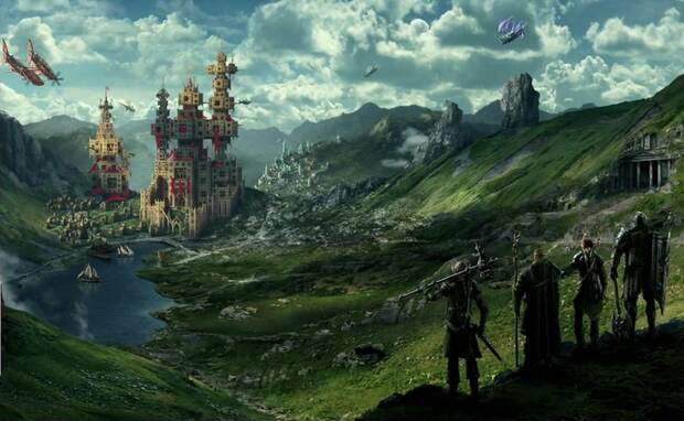 Esta ilustración de ‘Project W’ homenajea a la pantalla principal del primer ‘Final Fantasy’, e iba a extenderse de manera vertical para mostrar los planetas y que podríamos recorrer.