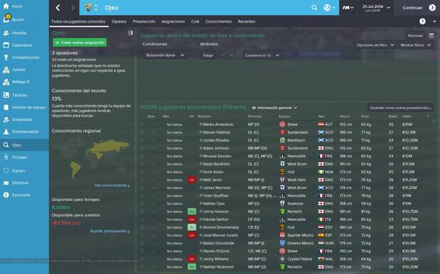 El ojeo es otra de las facetas novedosas de Football Manager 2015. Ahora es más completo que nunca.