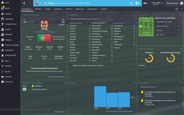 La información de cada jugador es completa y atiende a los más pequeños detalles.