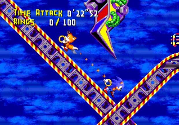 Sonic y Tails tiran mutuamente del otro en Sonic Crackers.