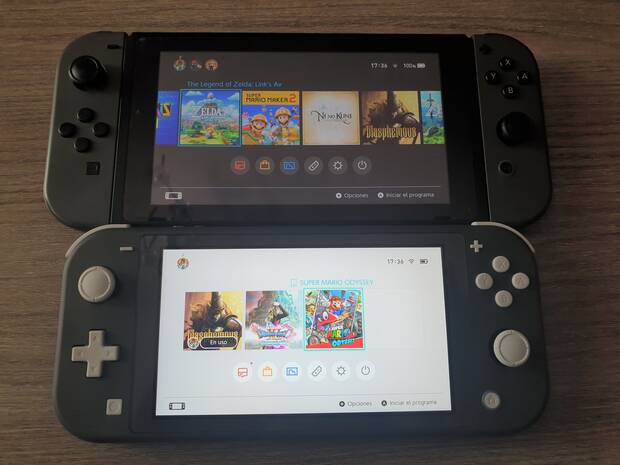 Aquí podéis ver la diferencia de tamaño entre el modelo original de Switch (arriba) o Switch Lite (abajo).