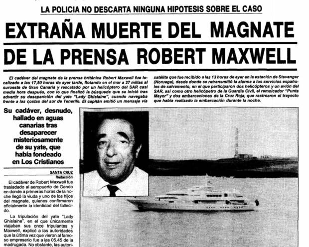 Noticia de la muerte de Robert Maxwell