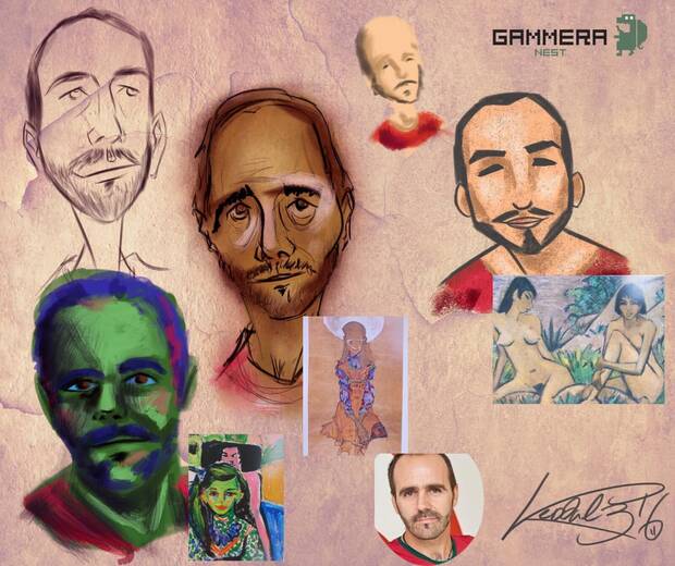 Algunos de los bocetos que realizó Gammera Nest para el personaje que interpreta Bustamante en el videojuego 'Nubla 2'.