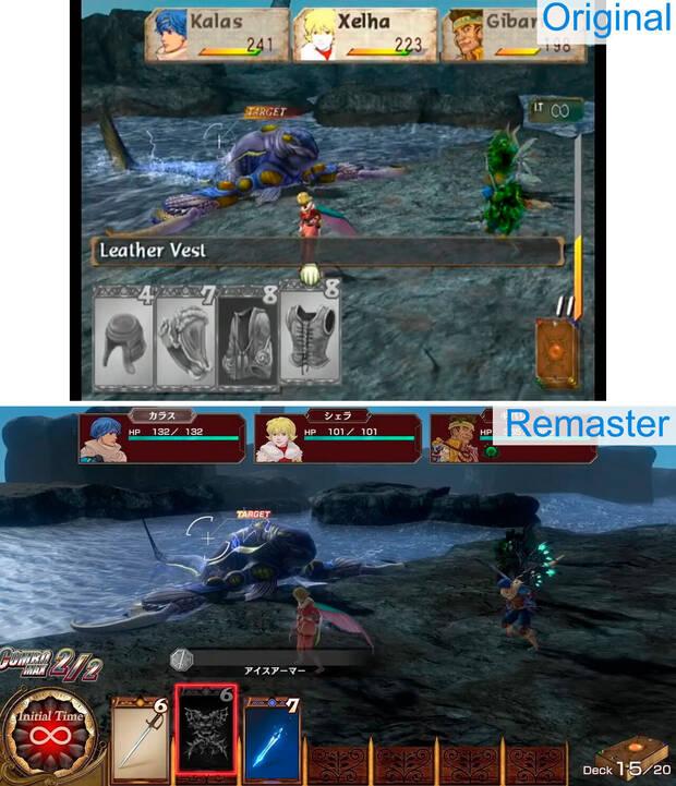 Una comparativa de los gráficos e interfaz durante los combates. 'Baten Kaitos I & II HD Remaster' es más que una subida de resolución.