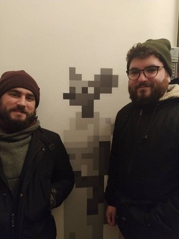 Con el artista de BrainWash Gang Marc Sureda en Raw Fury, la editora de 'The Longest Road on Earth'.