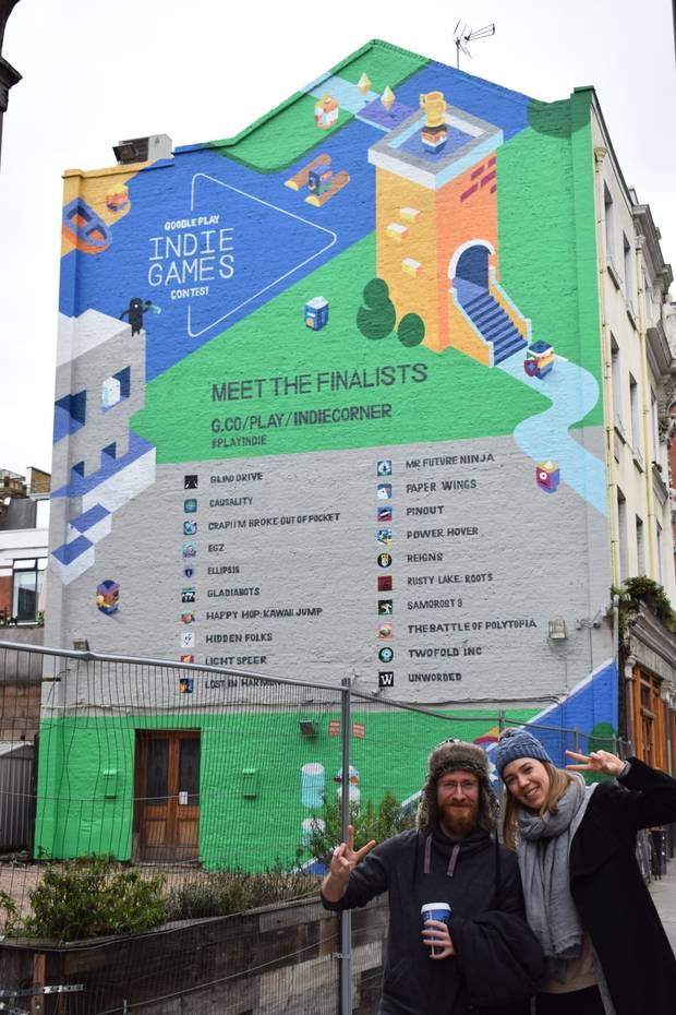 Mural con los nombres de los finalistas del European Google Play Indie Contest.