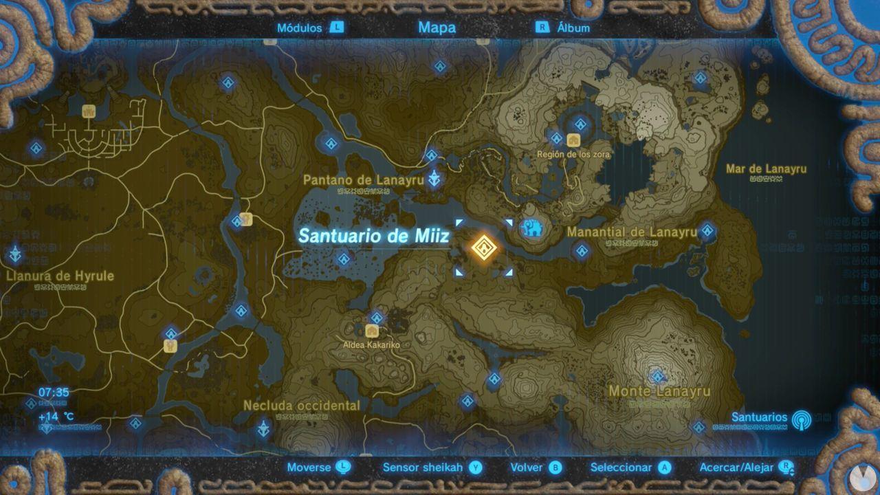 Una bestia con dos lanzas y Santuario de Miiz en Zelda: BotW