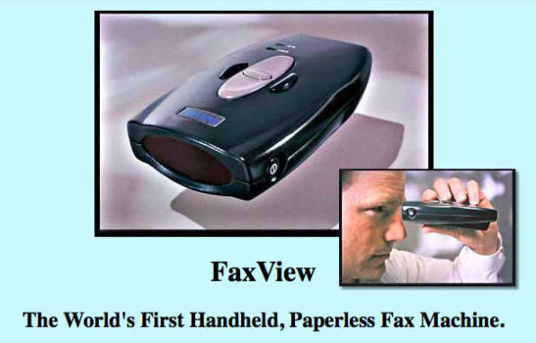 El único producto comercial lanzado con la tecnología de Virtual Boy aparte de la consola: un lector de fax para proyectártelos directamente en la retina en negro y rojo.