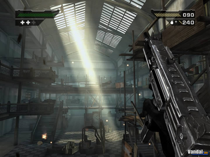 Black de PS2 em cenário industrial com arma em primeiro plano